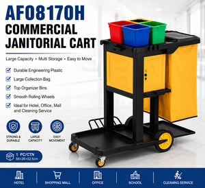 Chariot de <span class=keywords><strong>ménage</strong></span> commercial AF08170H avec grand sac, bacs de rangement et roues pour le nettoyage des hôtels - Product Image 1