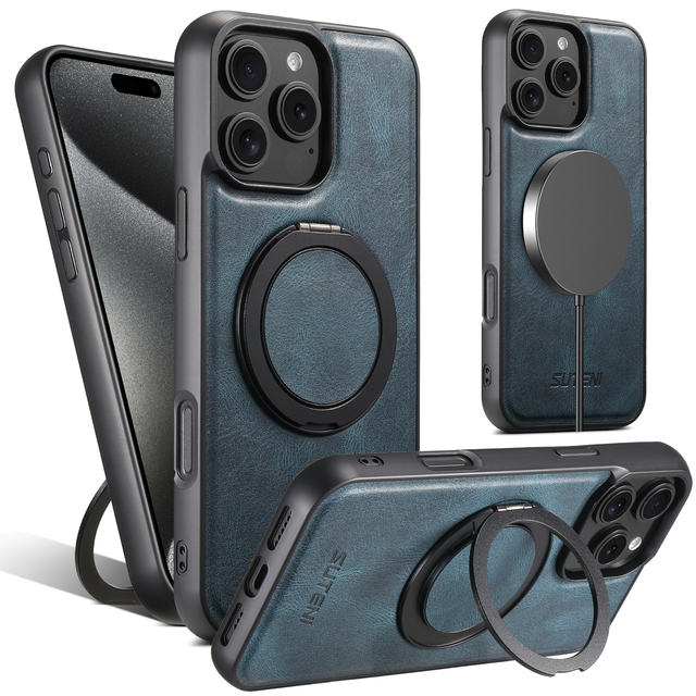 Strong Magnetic 360 Rotating Stand Retro Oil Wax PU Leather Case for iPhone 17 Air 17 16 15 14 13 12 Pro Max Plus Pro Phone Case