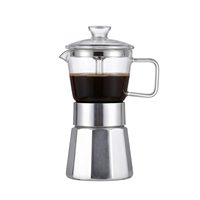 Cafetière Moka OEM en aluminium de forme classique avec verre, pour une lecture paisible et un moment de détente, un outil à café indispensable.