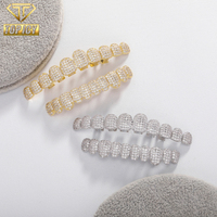 Grillz en laiton plaqué or 14K, 10 dents, zircone cubique ronde 5A 8A, ensemble pour dents supérieures et inférieures, style Hip Hop, bijou buccal pour usage quotidien