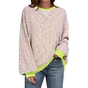 FOXA Sweat-shirt surdimensionné rayé pour femme, col rond, manches longues, épaules tombantes, tricoté, doux et respirant - Product Image 1