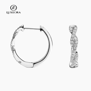 Feine klobige Creolen Twist Vine Diamond Round Cut Lünette Set Säule Huggie Elegante Ohrringe 18 Karat Gold Schmuck Creolen - Product Image 2