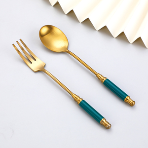 DFC0236 Cuchara y Tenedor de Acero Inoxidable 304 de Lujo Vintage para Hotel, Estilo Europeo Retro con Mango Cilíndrico, Cuchara para Café, Tenedor para Postre - Product Image 4