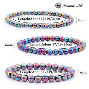 Conjunto de Pulseras Elásticas de Piedras Preciosas Redondas de Hematita Natural con Baño de Arcoíris de 4/6/8 mm, Terapia de Sanación Unisex, No Magnéticas - Product Image 5