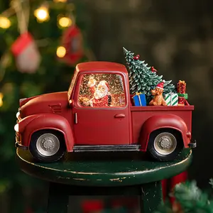 KG Xmas 새로운 디자인 Adornos 드 Navidad 산타 클로스 레드 자동차 Led 랜턴 램프 조명 크리스마스 스노우 글로브 조명 워터 랜턴