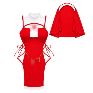 Robe sans manches rouge pour femme avec liens latéraux et détail chaîne dorée pour cosplay ou déguisement - Product Image 6