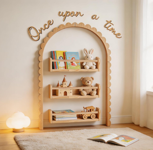 Estantería de pared de madera con diseño de arco festoneado y letrero de madera 'Once Upon a Time', estanterías de exhibición para niños para decoración de guardería y sala de juegos - Product Image 5