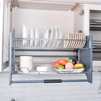 Cesta de puxar para armário de cozinha, cestas de puxar para fora, de aço inoxidável, suporte para baixo, cesta de armazenamento, tigela, prateleira de elevação WB-004
