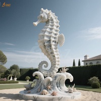 Décoration publique extérieure Grand marbre sculpté Hippocampe Animal Décor Statues Hippocampe géant Sculpture en marbre blanc à vendre sur mesure