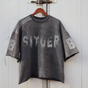 TKAN 65 logotipo personalizado impreso de gran tamaño francés Terry camiseta de alta calidad en blanco Vintage ácido lavado algodón liso camiseta para hombre - Product Image 1