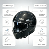 Casque de moto rétro léger en fibre de carbone certifié ECE DOT, absorption des chocs, doublure lavable, intégral/ouvert