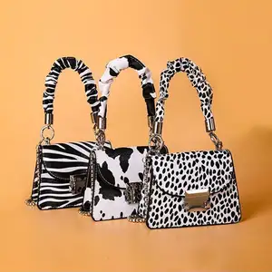 PU-Leder ketten tasche für Frauen, kleine Umhängetasche, Tier, Zebra, Leopard, Kuh druck, Geldbörsen der Damen