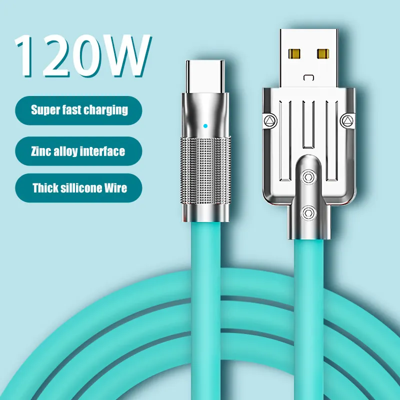 Zinc alloy material Liquid Silicone Quick Charge USB Cable 120W 6A Super Fast Charge Type C