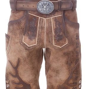 Men's Bavarian Leather Shorts High Waist Embossed <b>Animal</b> <b>Pattern</b> Casual Bermuda Style Button Fly Decorative Stitching - Product Image 1