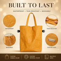 Sac fourre-tout moderne en papier DuPont, personnalisé avec logo, imperméable, lavable, résistant aux déchirures, imprimé par transfert thermique, couleur moutarde tendance