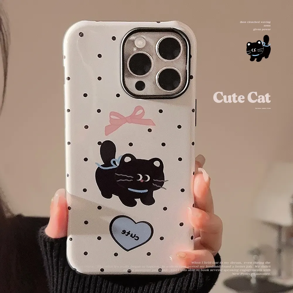 Conception originale Ins à pois arc chat noir protection de téléphone étui rigide couverture arrière pour iphone 15 Pro 14 plus 13 12 pro max 11