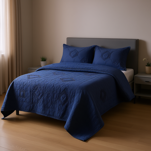 Juego de Edredón Reversible Navy King Cal King, Transpirable, Bordado, Suave, Lavable, con Diseño de Parches, Clásico, para Todas las Temporadas - Product Image 2