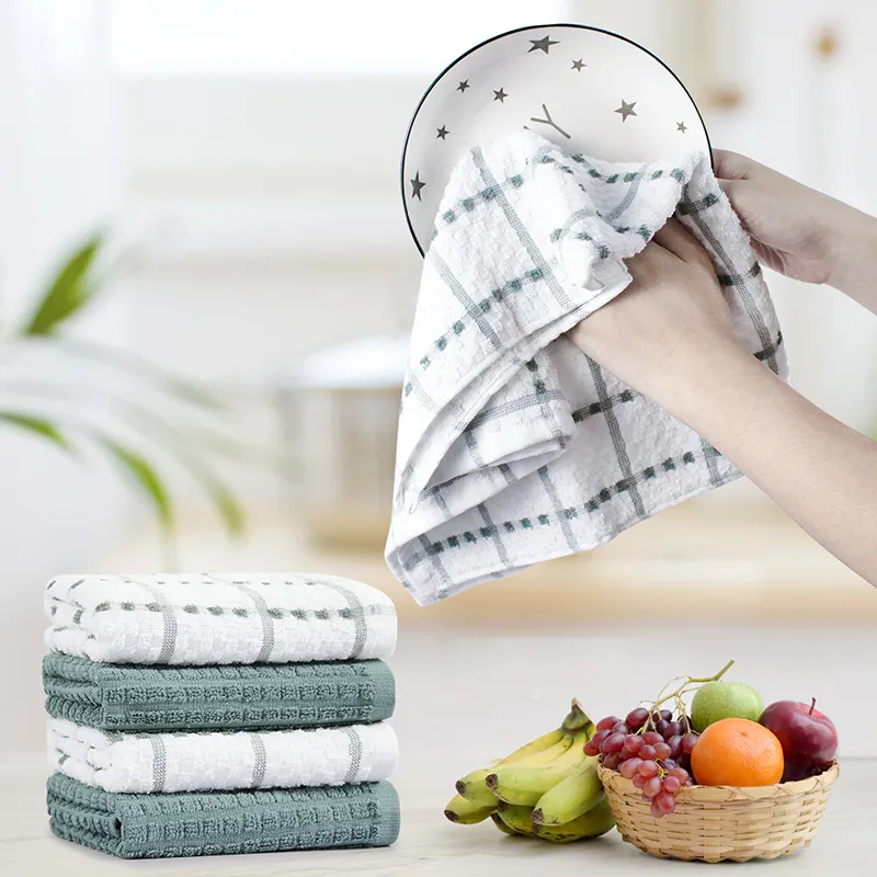 Morden Luxury Factory Manufacture Multi Purpose Kitchen 37*64cm Waffle Weave Cotton Plaid Tea Dish Towels