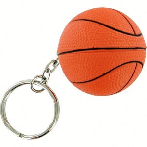 Porte-clés anti-stress en mousse PU en forme de ballon de basket avec logo personnalisé et anneau métallique pour événements scolaires et promotions sportives - Product Image 3