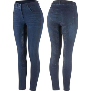 High Waist Women Denim Riding Breeches Full Seat Silicone Anti-Slip Equestrian Pants