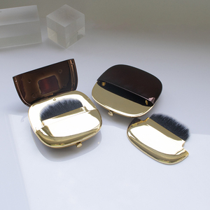Gold Square Flat Shape Blush Press Powder <strong>Compact</strong> Case Packaging Refill Container <strong>Makeup</strong> with Brush Recyclable ABS Packable - Product Image 2