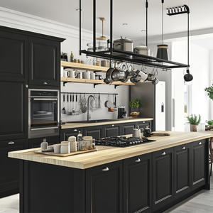 Gabinetes de Cocina Modernos en Negro Brillante, Diseño de Acabado Lacado de Lujo para Casa, Apartamento, Cocina de Hotel - Product Image 1