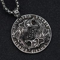 Collier en acier inoxydable avec pendentif loup Geri Freki, bijoux viking, pendentif animal, charme viking, runes Futhark, pendentif pour homme