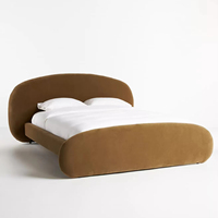 Cadre de lit en bois au design moderne, tête de lit haute, confortable, taille Queen ou King, revêtement en tissu, lit en tissu à vendre