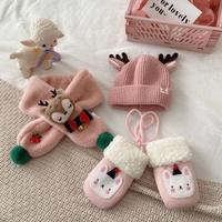 Conjunto de 3 piezas personalizado al por mayor, gorro tejido largo de algodón, gorro, bufanda Jacquard con estampado, guantes para niños y bebés, invierno cálido, Navidad