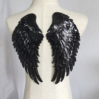 31.5CM paillettes d'or plume ailes d'ange coudre fer sur patchs pour robe jean chemise DIY Appliques décoration