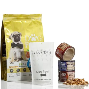 Bolsa com fundo plano com ziplock com reforço personalizado para embalagem de alimentos para animais de estimação, sacos com zíper recicláveis para cães e gatos