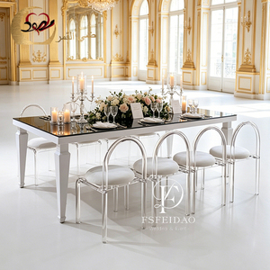 Luxury Events Party Furniture Mirror Glass <b>White</b> Iron Metal Banquet Wedding <b>Tables</b> - Product Image 1