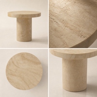 Table basse moderne en travertin naturel avec piétement cylindrique à bord poli, personnalisable pour les hôtels et les salons
