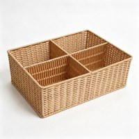 Panier de rangement en rotin plastique à 4 sections avec cadre en fer, organisateur de placard polyvalent pour chaussettes, sous-vêtements et petits accessoires