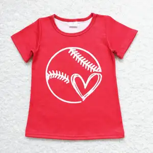 Recién llegados RTS, venta al por mayor, camisetas de manga corta para niños, camiseta de béisbol roja para niñas pequeñas, camiseta de verano