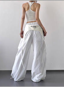 Trendy Dance Nicho Calças New Design Cintura Alta Flat Summer Street Wear Versátil Casual Loose Fit Elastic Waist Cargo Spring - Product Image 4