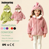Veste à capuche en peluche dinosaure pour filles, doublée polaire, fermeture éclair, chaude, pour l'hiver, tenue décontractée d'extérieur, vente en gros, usine personnalisée