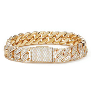 Diamond Pave Real <b>Gold</b> Electroplated S925 Silver Flip Safety Clasp 14mm Cuban <b>Bracelets</b> Moissanite Streetwear Custom ODM B2Bs - Product Image 5