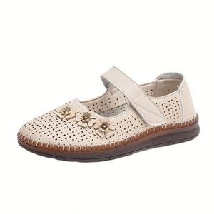 Women Mom <b>Flat</b> <b>Sandals</b> Summer Hollow Out Breathable Magic Tape Lightweight Soft Sole Comfort Non Slip Elderly Daily Footwear - Product Image 6