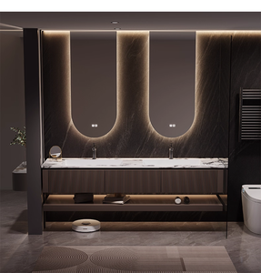 Gabinete de baño de lujo ligero de estilo italiano personalizado de gama alta, fregaderos dobles, gabinete de <span class=keywords><strong>lavabo</strong></span> de baño moderno <span class=keywords><strong>con</strong></span> <span class=keywords><strong>espejo</strong></span> - Product Image 2
