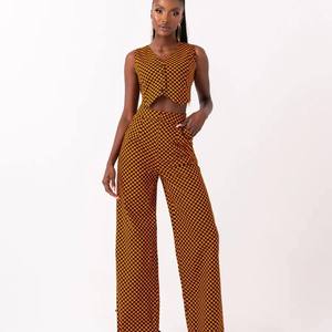 Tissu Ankara en coton de haute qualité imprimé à la cire africaine Pantalon africain pour femmes <span class=keywords><strong>Gilet</strong></span> <span class=keywords><strong>Gilet</strong></span> et pantalon Ensemble deux pièces - Product Image 2