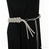 Chaîne de taille tressée en strass pour femme, ceinture scintillante en cristal réglable avec pompon et perles, accessoires pour robe et jupe