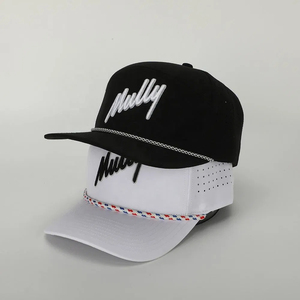 Casquette de baseball en polyester de haute qualité 6 panneaux avec logo brodé personnalisé Casquette de sport noire découpée au laser avec trou - Product Image 1