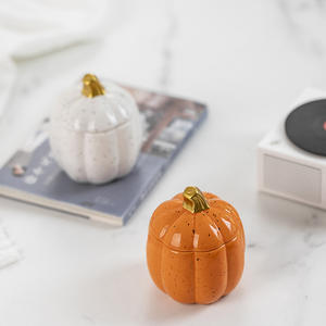 Bestcera Halloween Đồ Trang Trí Trang Trí Nến Trang Trí Chủ Matte Nến Container Bí Ngô Hình Gốm Nến Jar Với Nắp - Product Image 3