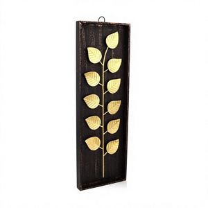 Modern Metal Paan <b>Leaf</b> <b>Wall</b> Hanging with Black Frame Handcrafted <b>Leaf</b> Sculpture for Wedding Home Decor Living Room Bedroom - Product Image 1