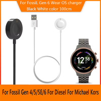Câble de charge magnétique USB 2.0 noir de 1 m pour montre connectée, tressé, compatible avec Fossil Gen 4/5/6, Emporio Armani, Skagen Falster 2, Misfit Vapor 2