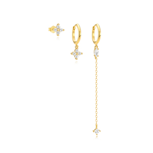 Juego de 3 Aretes Dorados 025 de Plata con Borlas de Circonio, Aretes de Aro Modernos para Mujer - Product Image 1