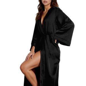Robe de nuit et peignoir en satin sexy sur mesure à manches longues, robe longue confortable pour femmes, fabrication ODM - Product Image 1