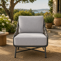 Ensemble de salon de jardin moderne 4 pièces en aluminium et corde, avec coussins épais, pour patio et conversation