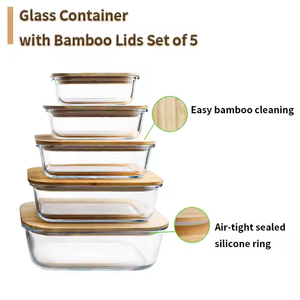 Shiweixian Tre Nắp Bento Hộp Ăn Trưa, Lò Microwave Thủy Tinh Thực Phẩm Lưu Trữ Container Với Nắp Tre - Product Image 6